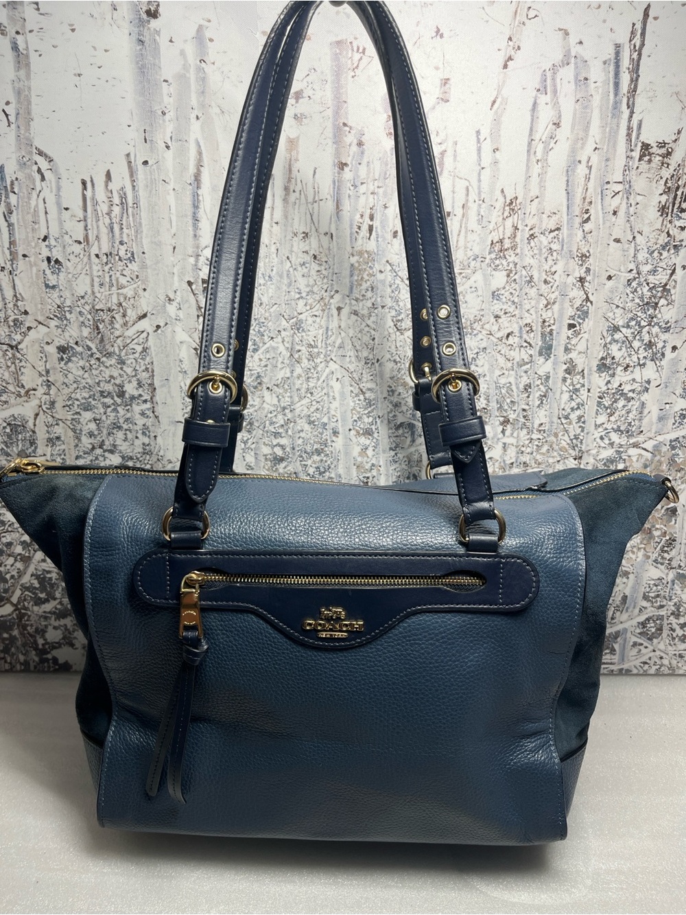 COACH C5689 Blue Multi Leather Suede Satchel
